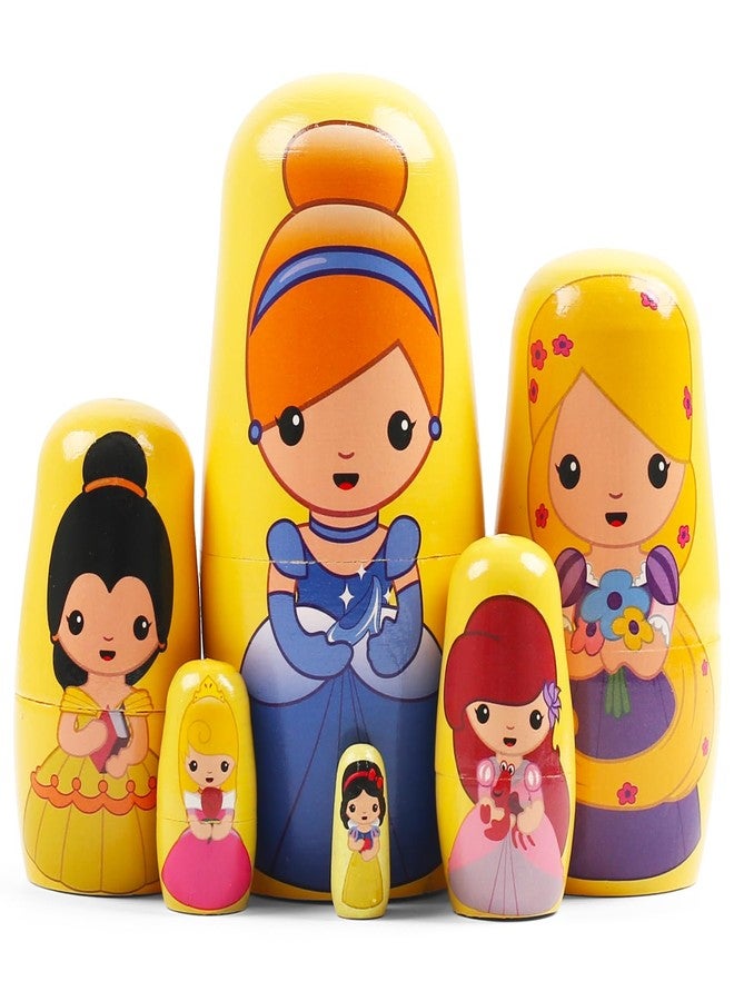 NEPOG Princess Nesting Dolls for Girls Kids, 6 Pcs Princess Girls with Dress Handmade Wooden Nesting Dolls Matryoshka Doll for Kids Birthday Home Decoration - Image 1